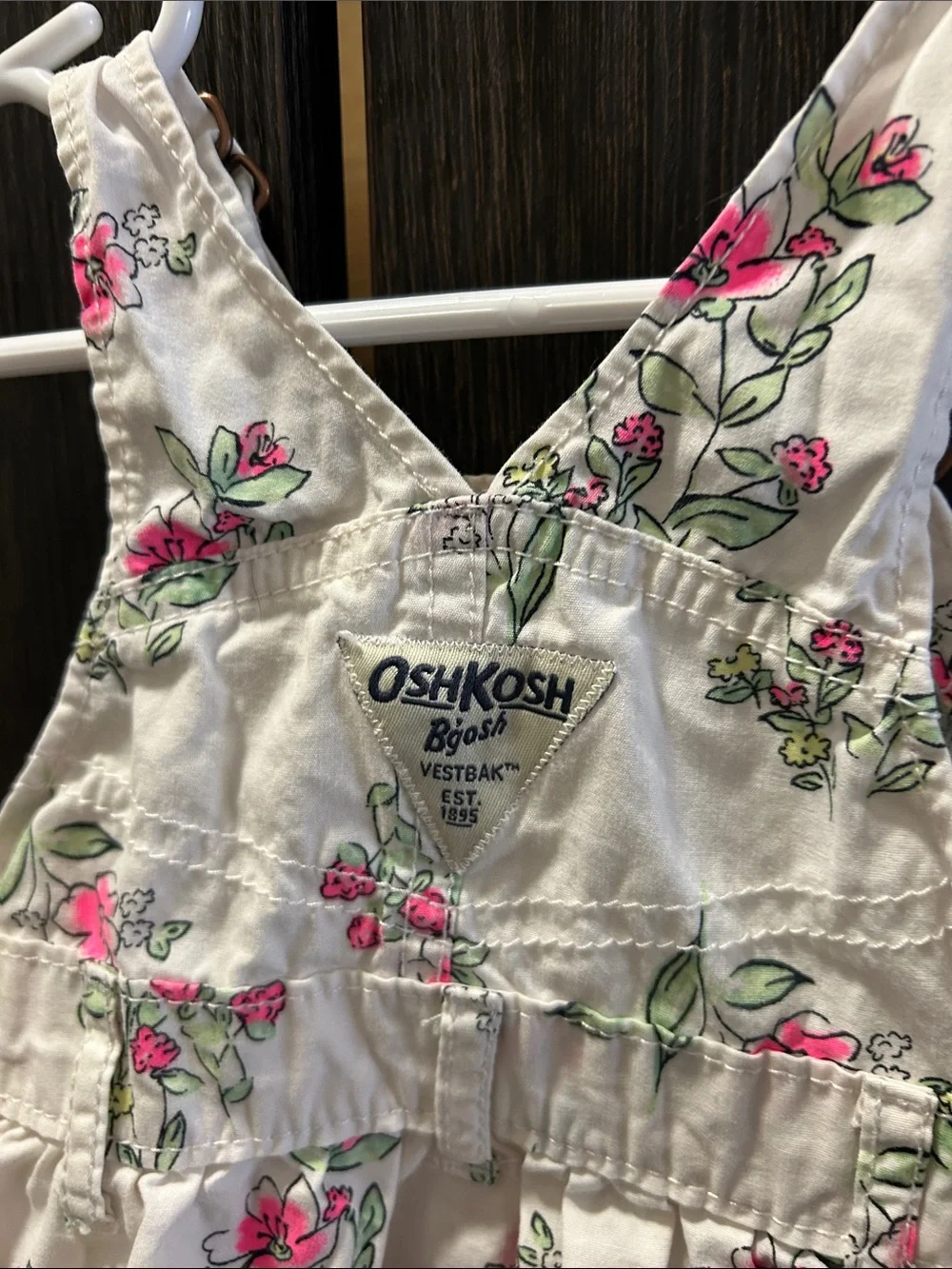 OshKosh B'gosh Cream Floral Overall Dress with Pink Accents
